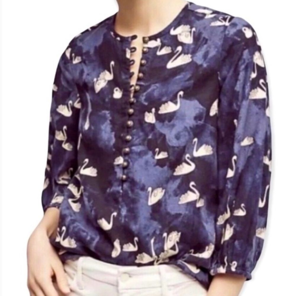 🕊L/12/14🕊EUC Maeve Flannel Swan Print Top🕊